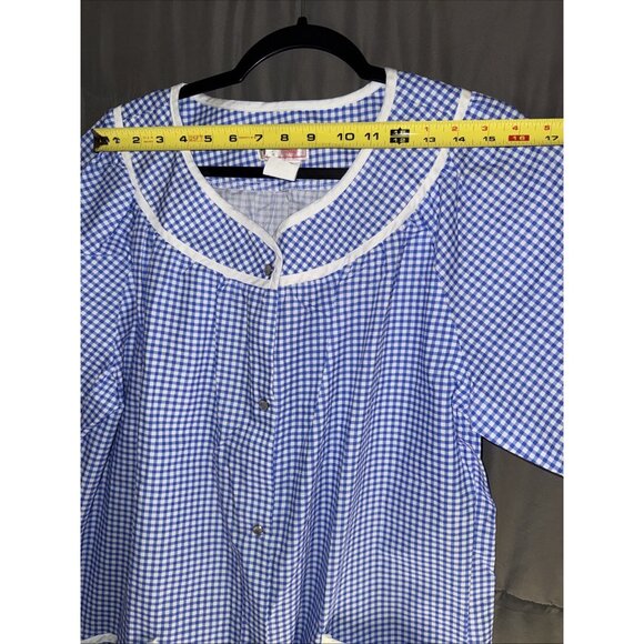 Vintage Blue Checked House Coat Size MEDIUM Front Snaps Pockets Rosa Closet - Picture 8 of 12